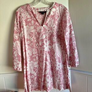 Brooks Brothers Pink White Floral 3/4 Sleeve Cotton Small Top Resort Vacation